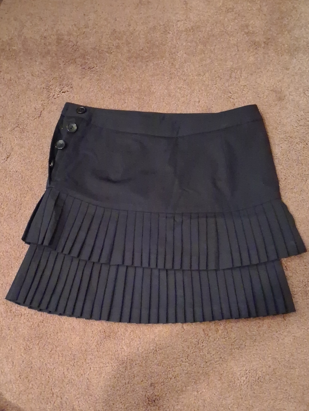 INC International Concepts Black Pleated Tier Mini Skirt with Side Buttons